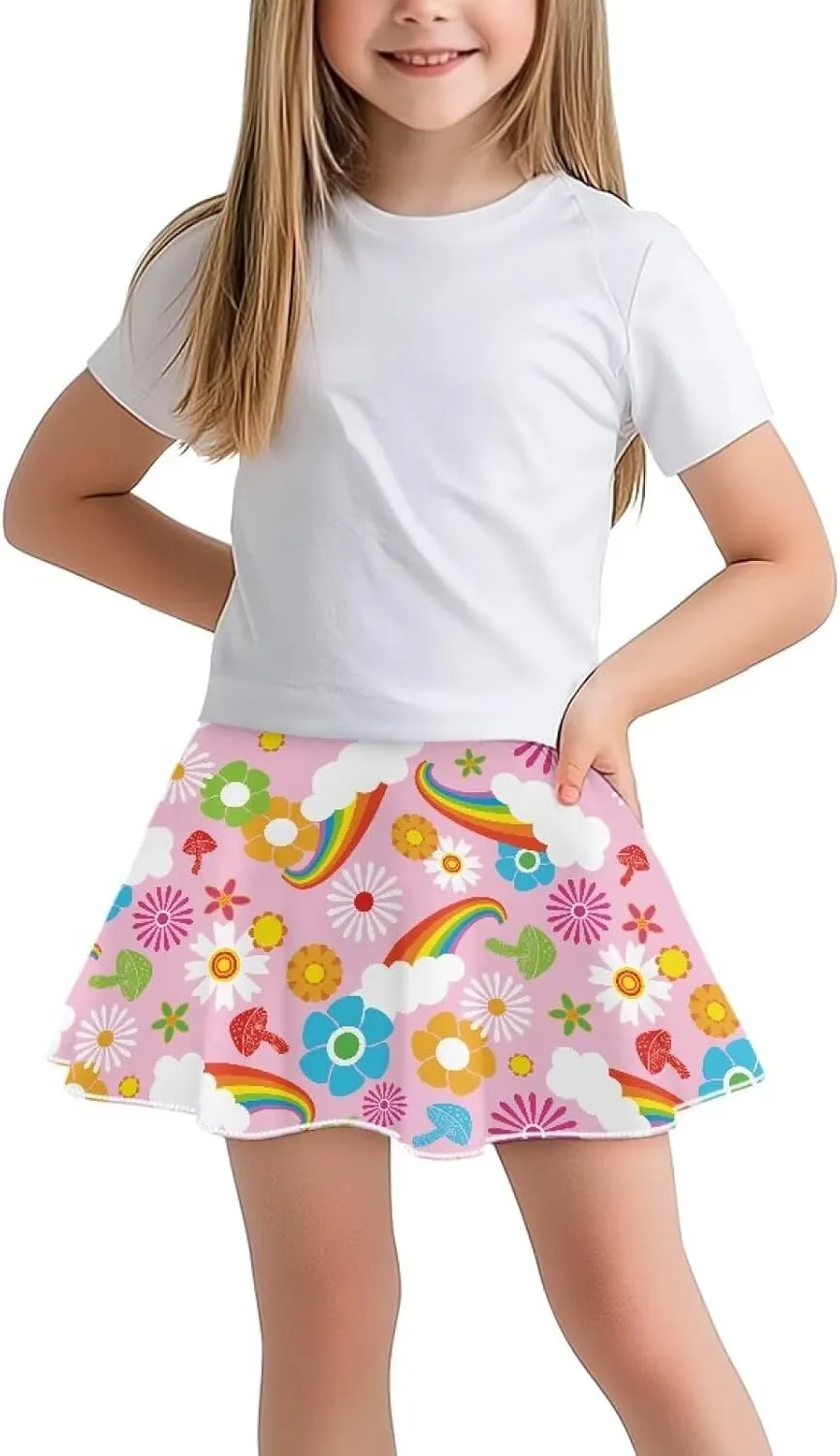2-in-1 Tennis Skirts for Girls with Pockets Kids Built in Shorts Athletic Skorts Size 5-14