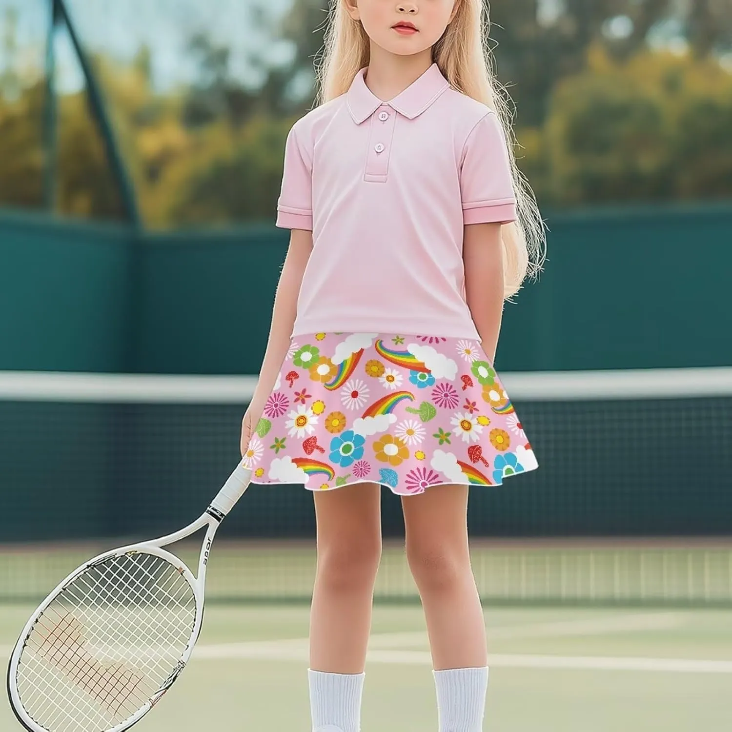 2-in-1 Tennis Skirts for Girls with Pockets Kids Built in Shorts Athletic Skorts Size 5-14