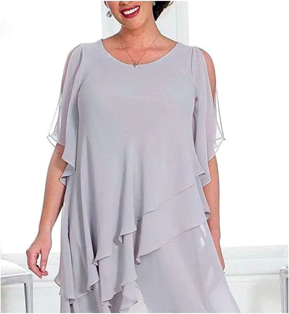 2 PC Mother of The Bride Pants Suit Plus Size Layered Chiffon Women Outfits Long Evening Gown Wedding Guest Dress