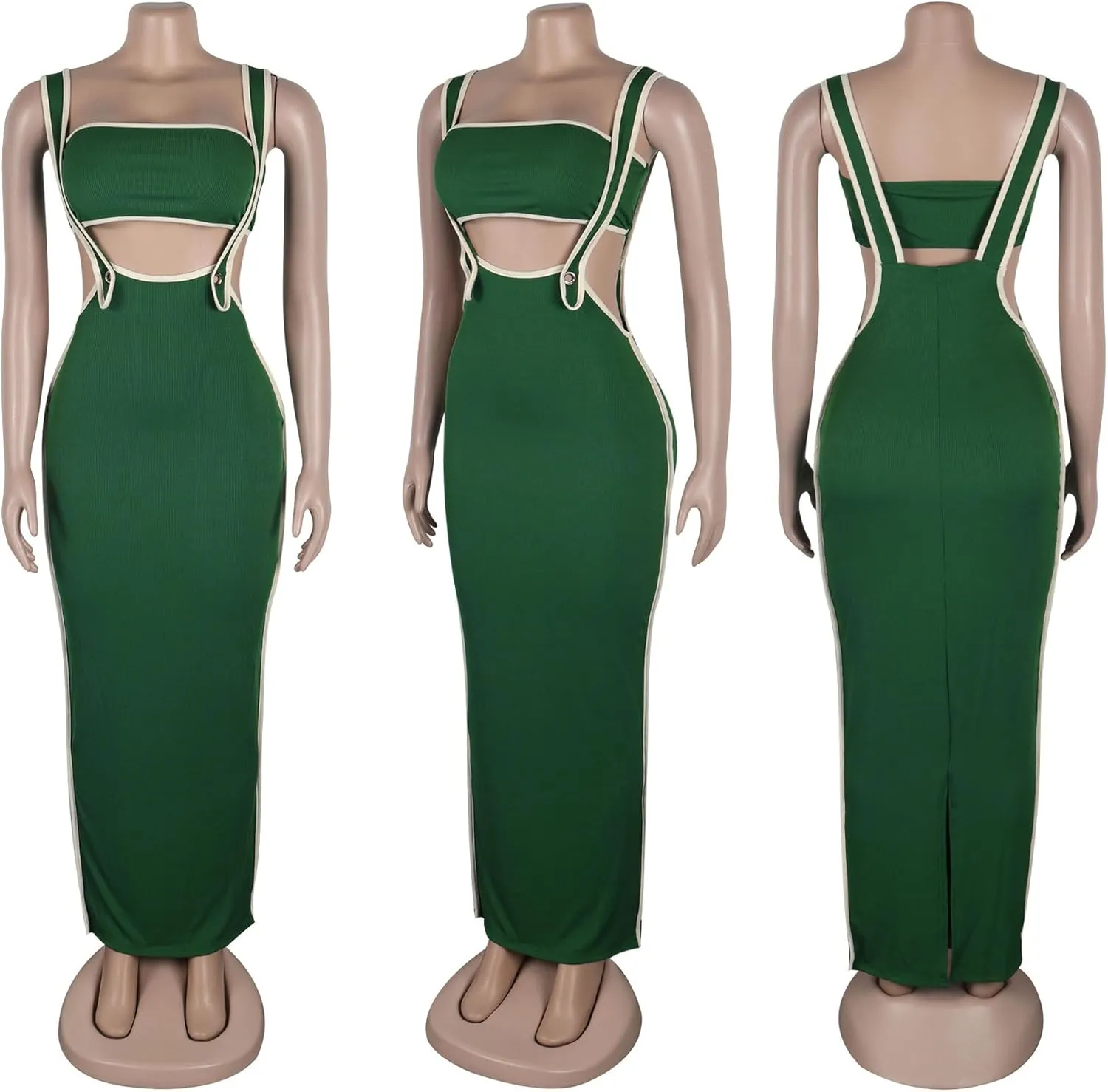 2 Piece Outfits Dresses for Women Summer Tube Crop Tops Sexy Bodycon Split Long Maxi Skirt Suspenders Sets