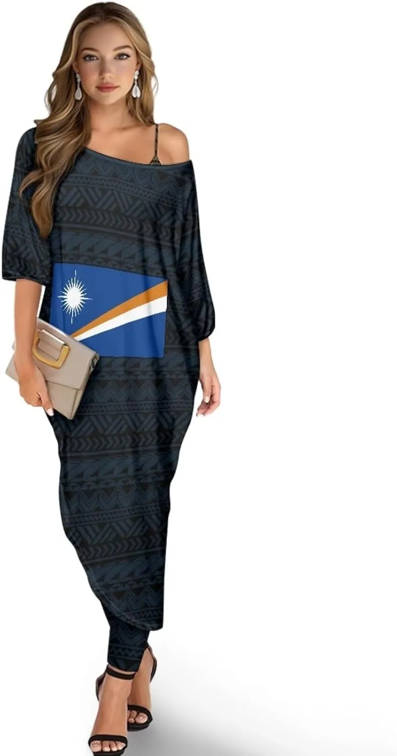 2 Pieces Polynesian Traditional Women Clothing Samoa Puletasi Dress Ladies Casual Tops and Skinny Pants Set