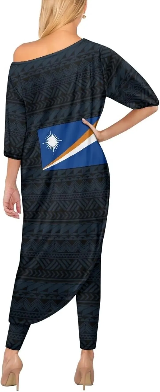 2 Pieces Polynesian Traditional Women Clothing Samoa Puletasi Dress Ladies Casual Tops and Skinny Pants Set