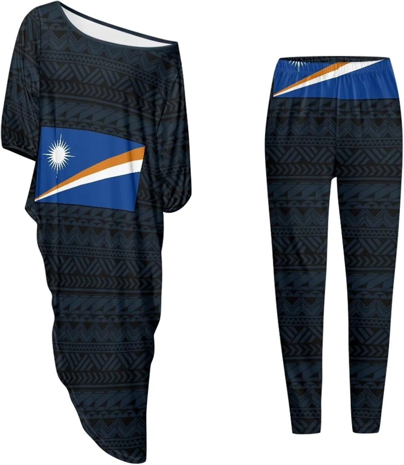 2 Pieces Polynesian Traditional Women Clothing Samoa Puletasi Dress Ladies Casual Tops and Skinny Pants Set