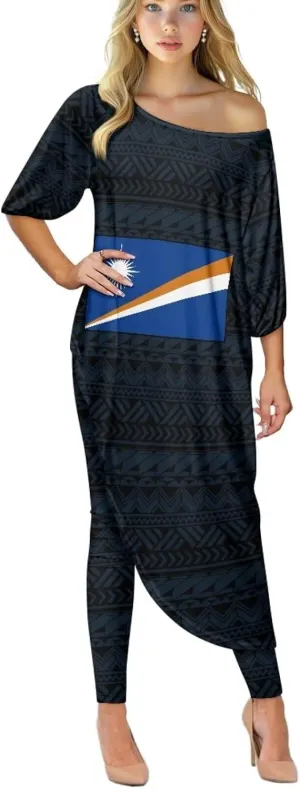 2 Pieces Polynesian Traditional Women Clothing Samoa Puletasi Dress Ladies Casual Tops and Skinny Pants Set
