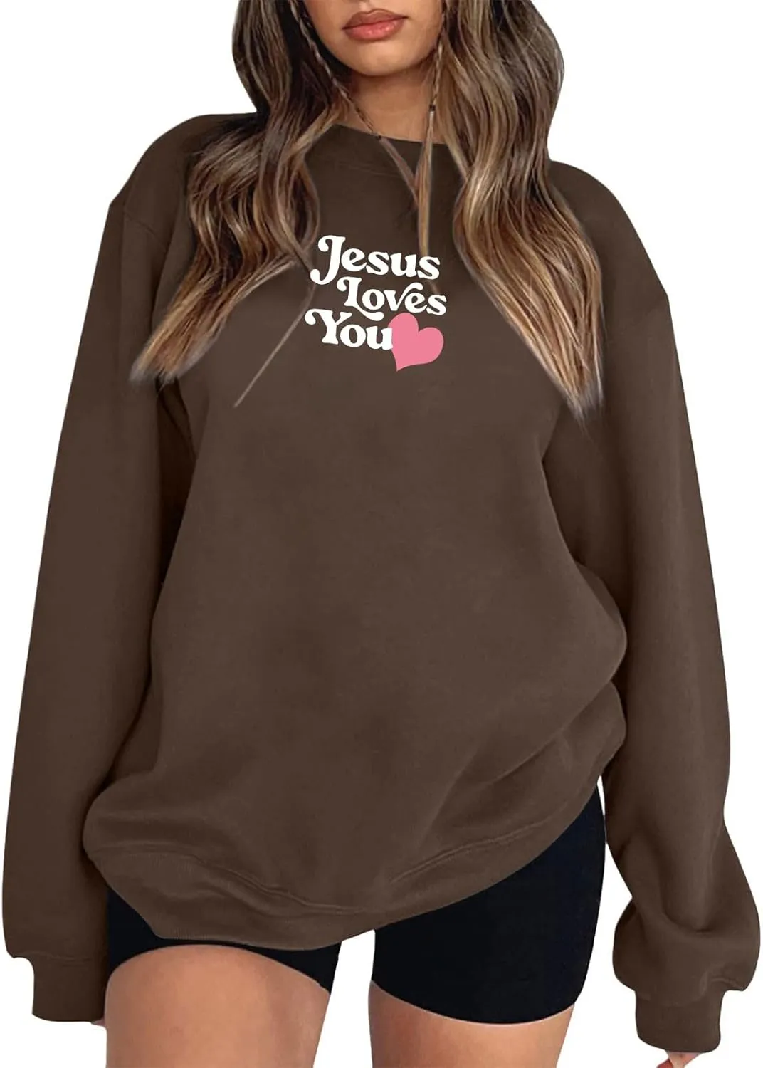 2024 Oversized Hoodie For Women Jesus Loves You Y2K Sweatshirts Casual Shape Print Long Sleeve Drawstring Tops