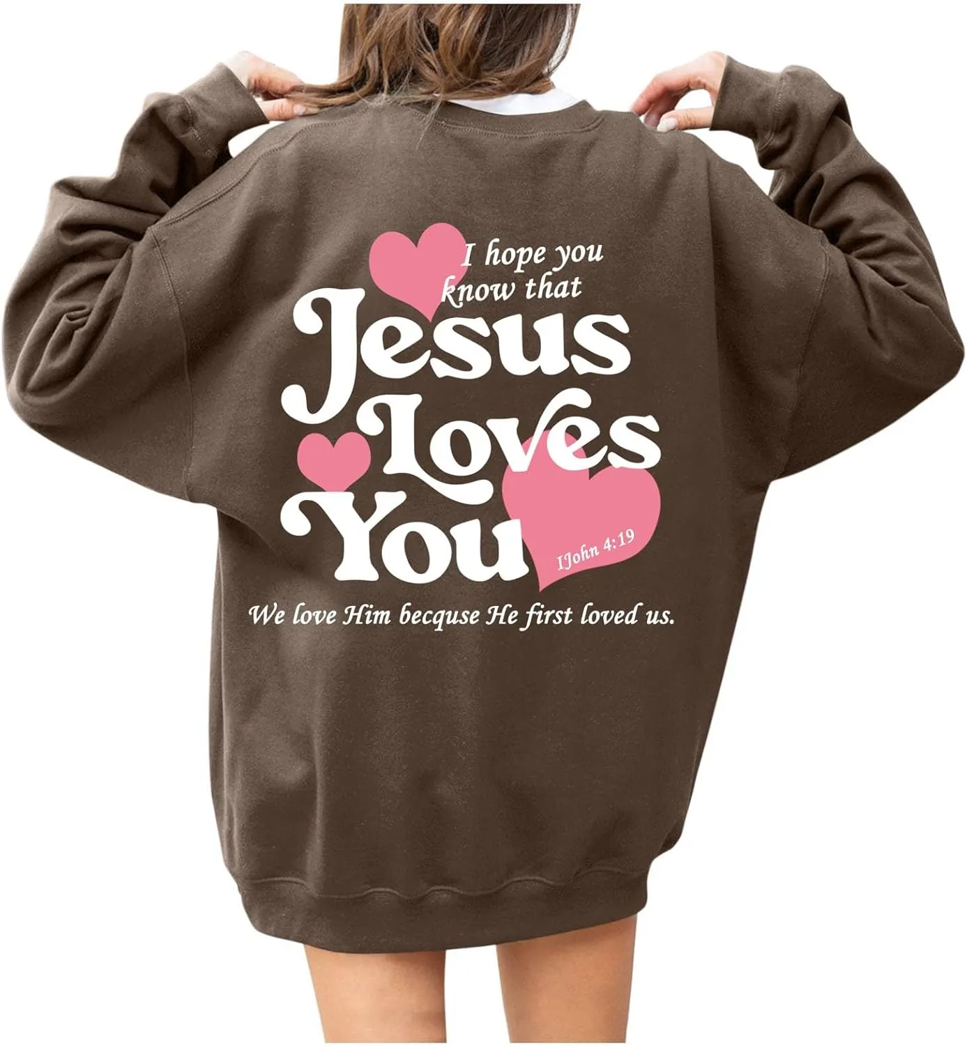 2024 Oversized Hoodie For Women Jesus Loves You Y2K Sweatshirts Casual Shape Print Long Sleeve Drawstring Tops