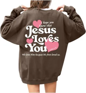 2024 Oversized Hoodie For Women Jesus Loves You Y2K Sweatshirts Casual Shape Print Long Sleeve Drawstring Tops