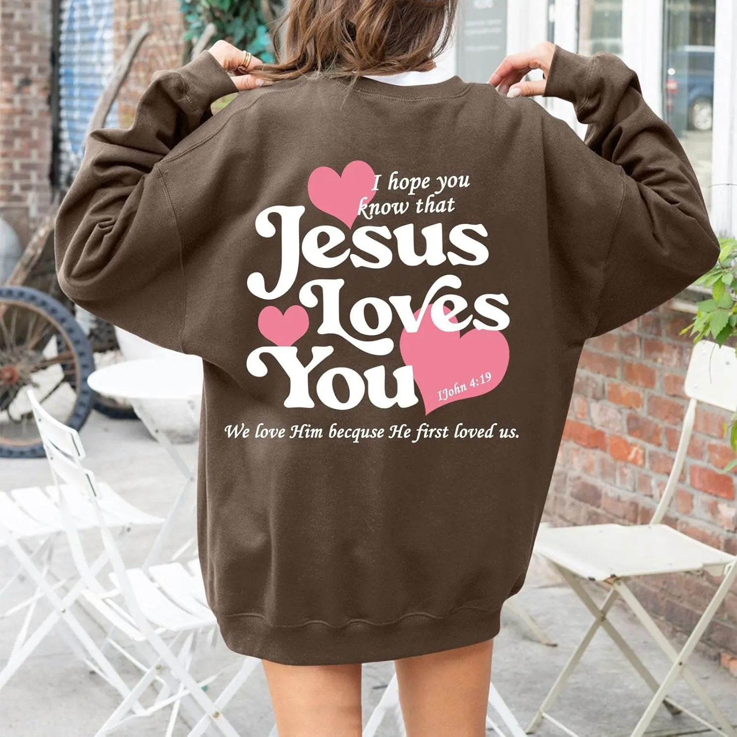2024 Oversized Hoodie For Women Jesus Loves You Y2K Sweatshirts Casual Shape Print Long Sleeve Drawstring Tops