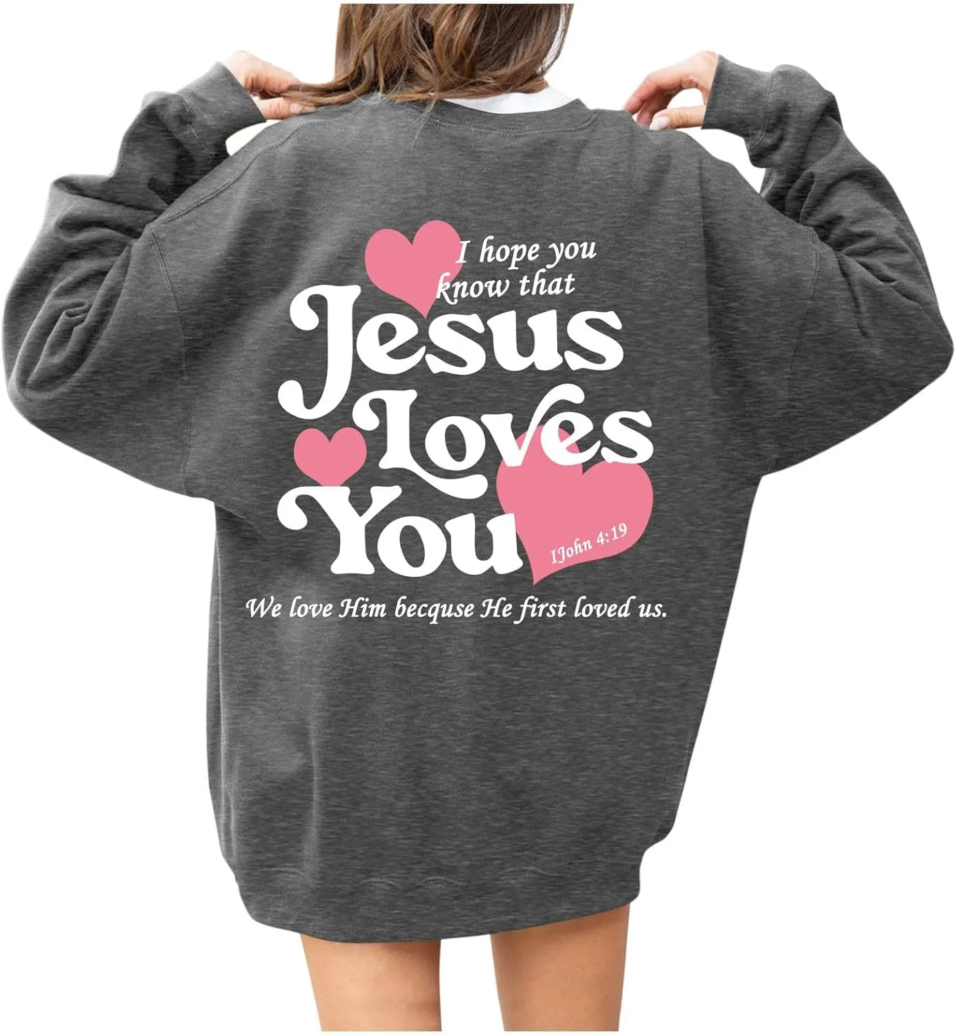 2024 Oversized Hoodie For Women Jesus Loves You Y2K Sweatshirts Casual Shape Print Long Sleeve Drawstring Tops