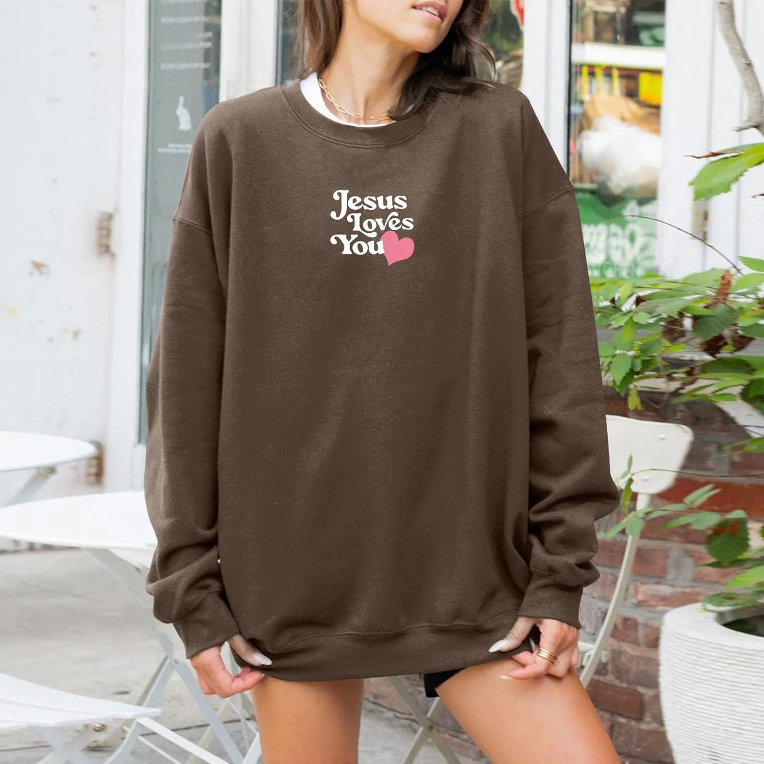 2024 Oversized Hoodie For Women Jesus Loves You Y2K Sweatshirts Casual Shape Print Long Sleeve Drawstring Tops
