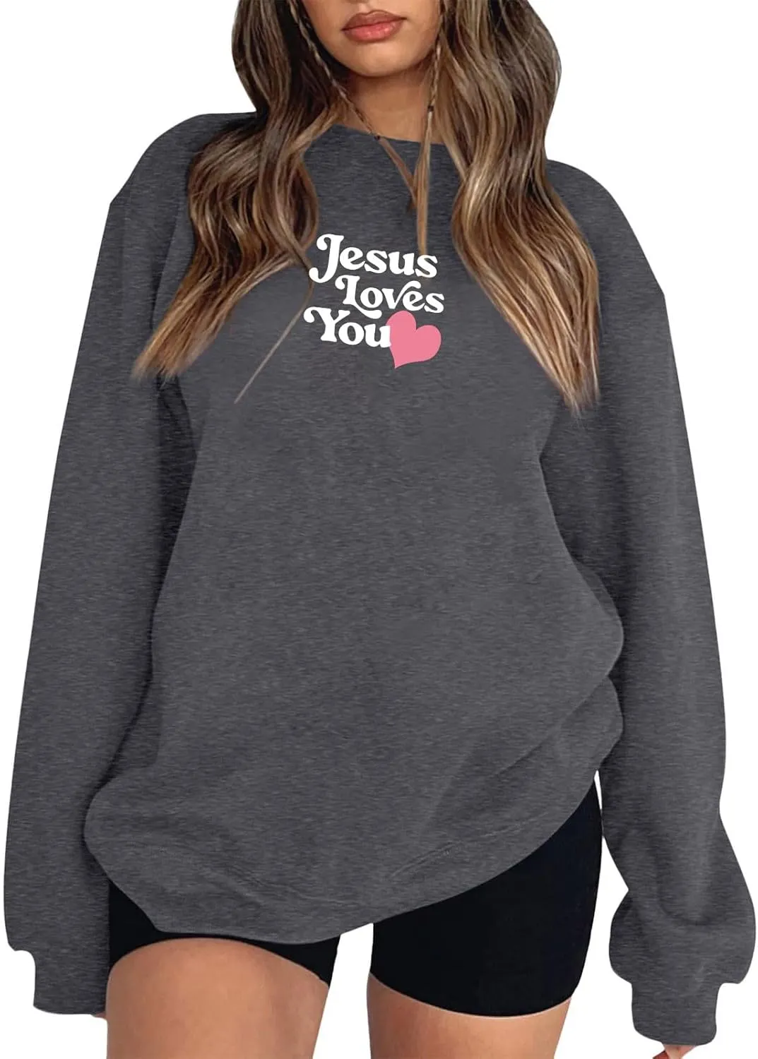 2024 Oversized Hoodie For Women Jesus Loves You Y2K Sweatshirts Casual Shape Print Long Sleeve Drawstring Tops