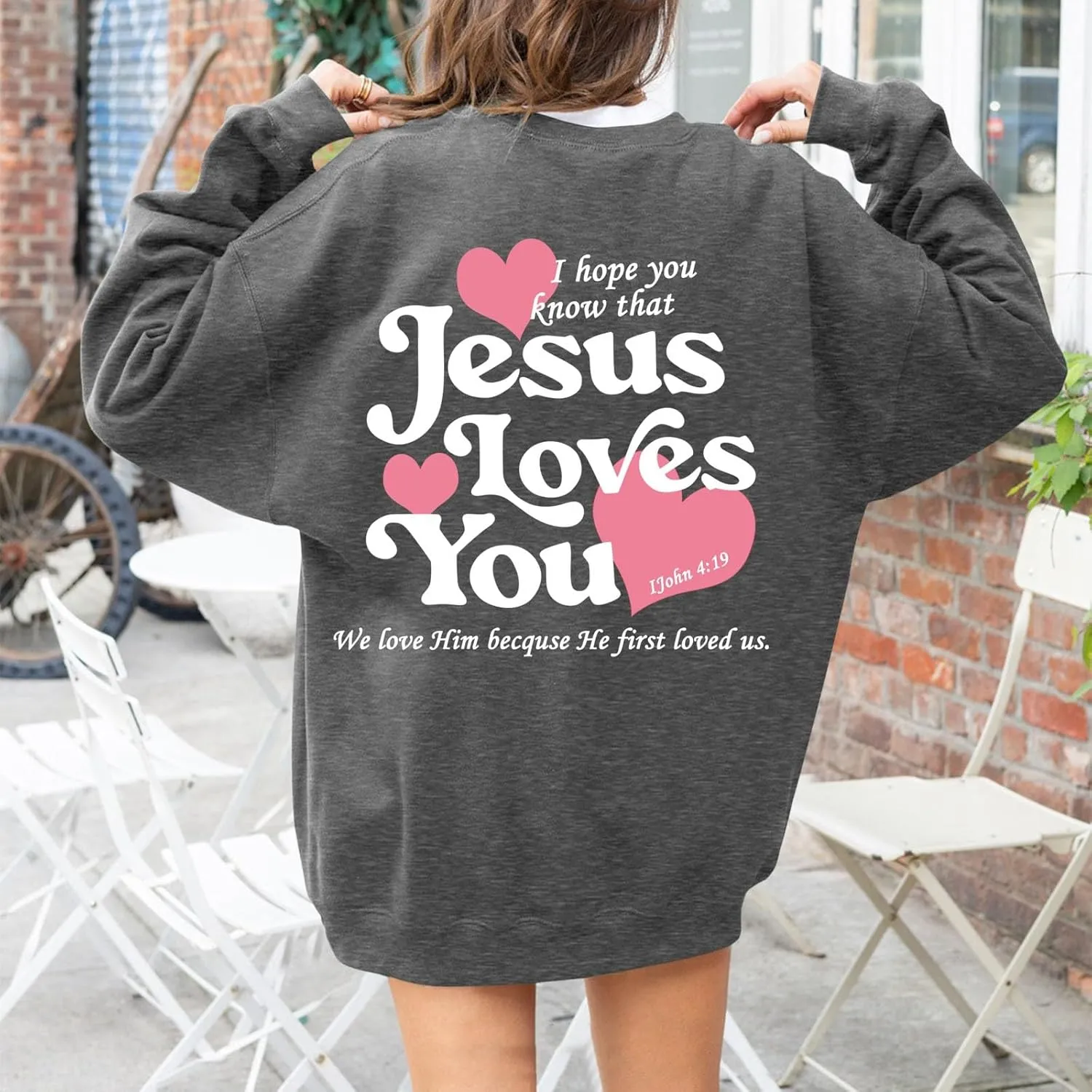 2024 Oversized Hoodie For Women Jesus Loves You Y2K Sweatshirts Casual Shape Print Long Sleeve Drawstring Tops