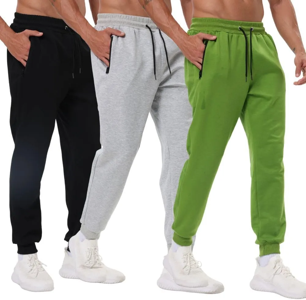 3 Pack Mens Athletic Sweatpants with Zip Pockets,Workout Gym Sweat Pants for Men Running Jogging Pants