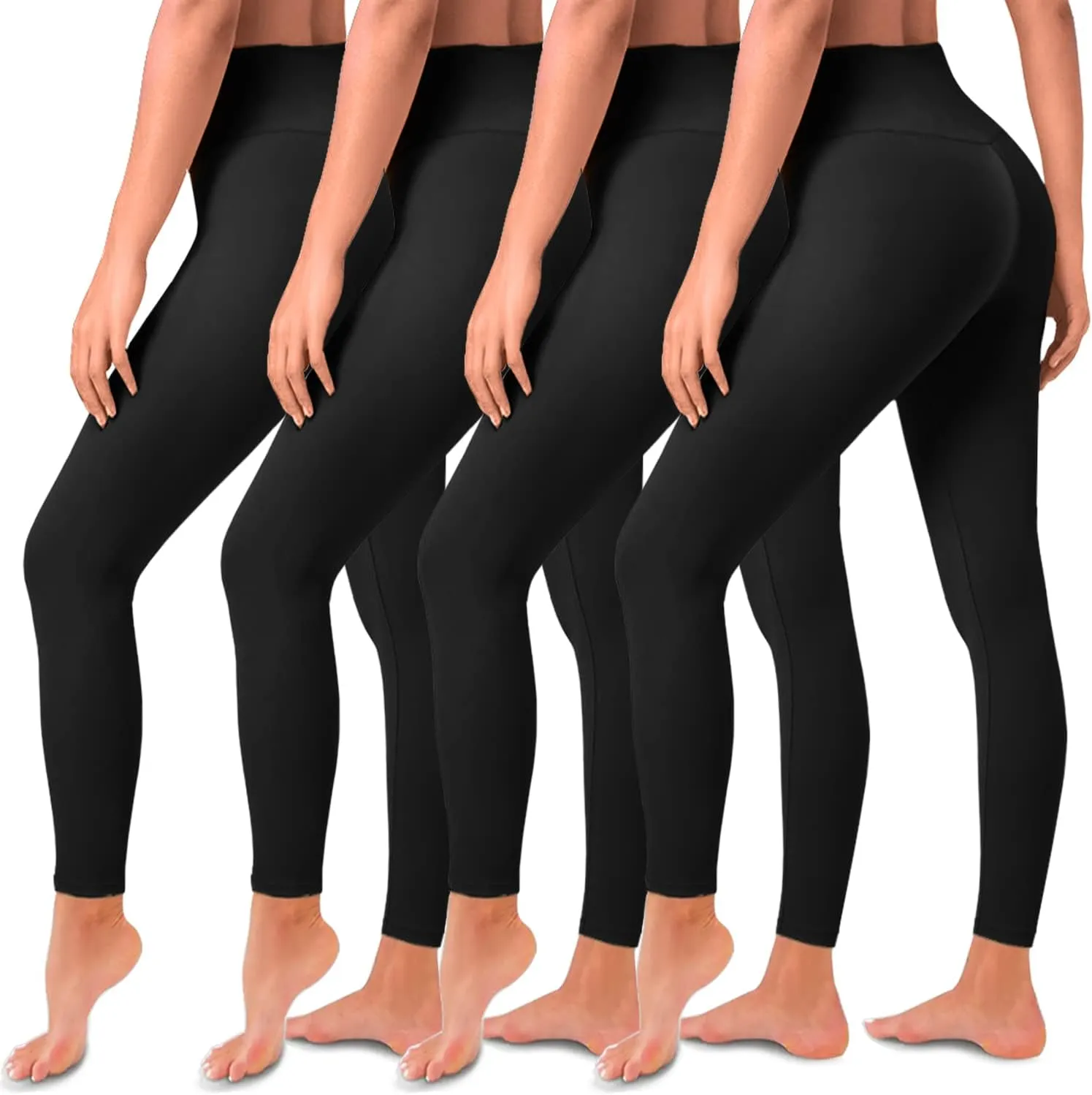 4 Pack Leggings for Women Butt Lift High Waisted Tummy Control Slimming Black No See-Thru Yoga Pants Workout Running