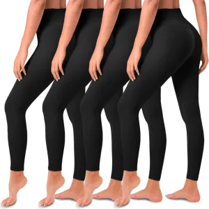 4 Pack Leggings for Women Butt Lift High Waisted Tummy Control Slimming Black No See-Thru Yoga Pants Workout Running