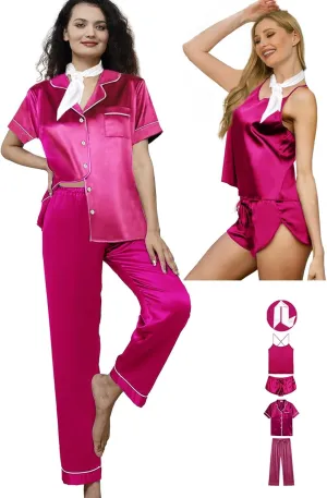 5Pcs Womens Silk Pajamas Set Sexy Cami Shorts Pj Sets Lingerie Satin Pajama Sets Loungewear Pjs Silky Sleepwear