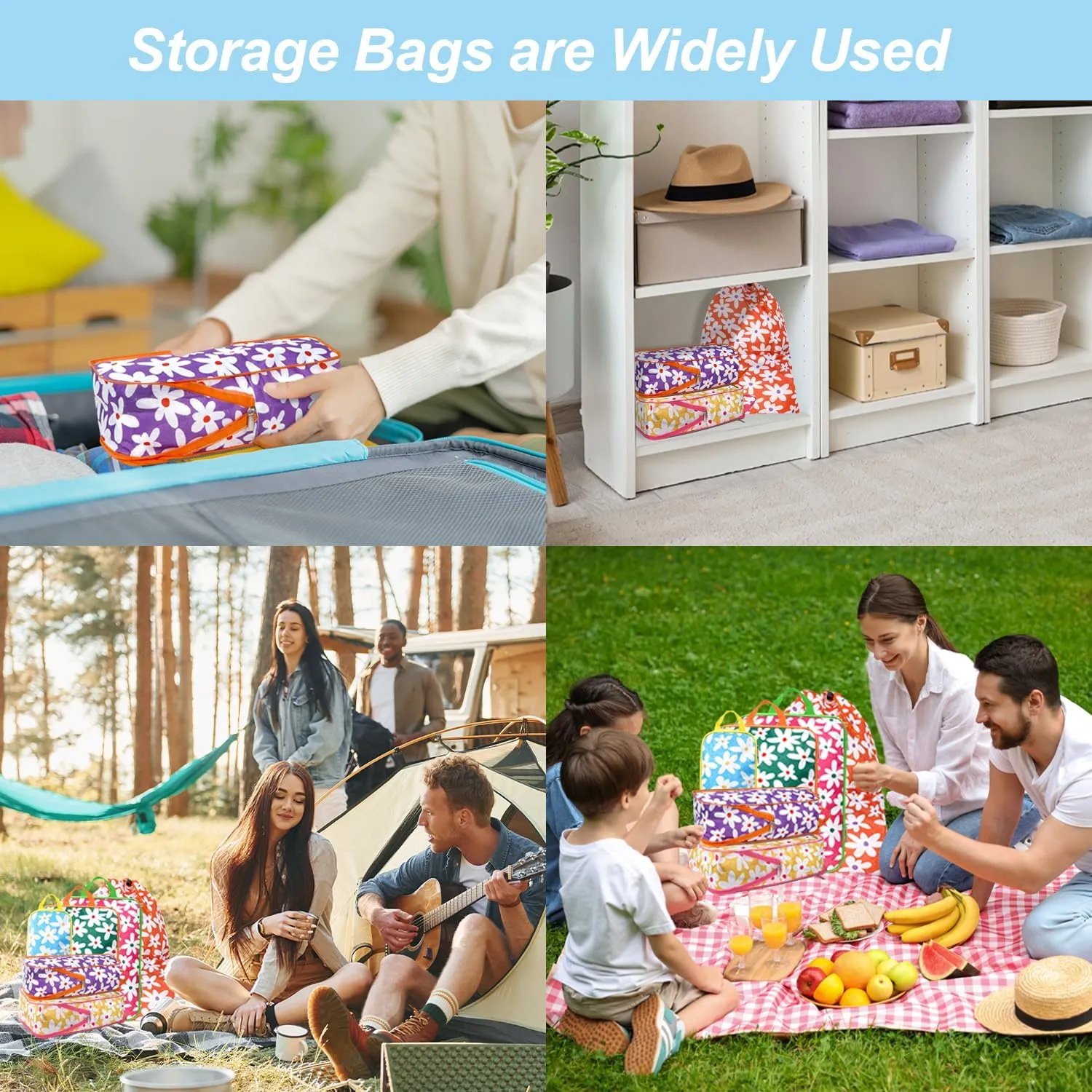 7 Piece Daisy Flower Compression Packing Cube Bundle - Slim Design Travel Organizers with Transparent Toiletry Bag - Multi-Size Luggage Organizer Essentials