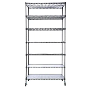 7 Tier Metal Shelf Wire Shelving Unit, 2450Lbs Heavy Duty Adjustable Storage Rack With Wheels & Shelf Liners For Closet Kitchen Garage Basement Commercial Shelving by Couch.com
