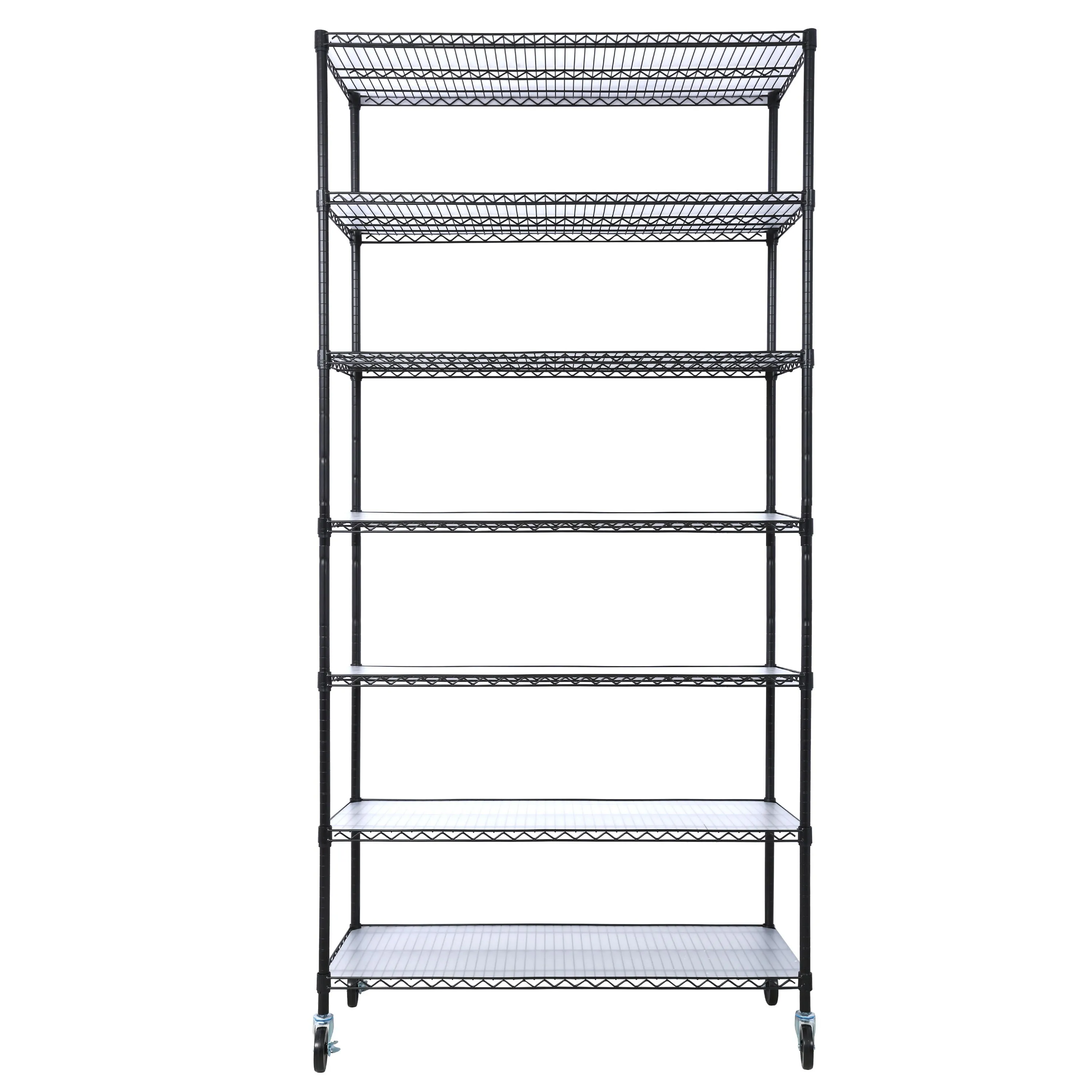 7 Tier Metal Shelf Wire Shelving Unit, 2450Lbs Heavy Duty Adjustable Storage Rack With Wheels & Shelf Liners For Closet Kitchen Garage Basement Commercial Shelving by Couch.com