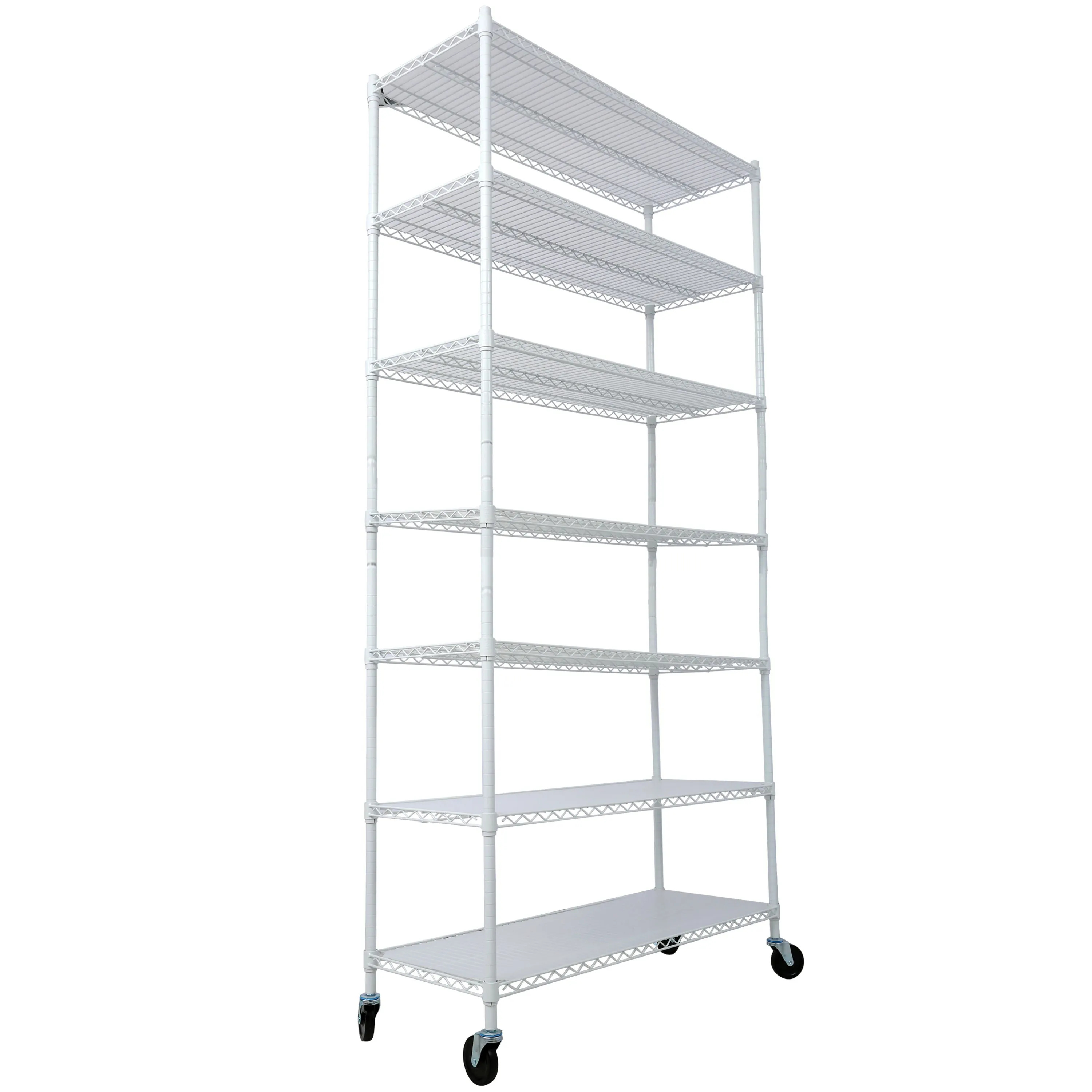 7 Tier Metal Shelf Wire Shelving Unit, 2450Lbs Heavy Duty Adjustable Storage Rack With Wheels & Shelf Liners For Closet Kitchen Garage Basement Commercial Shelving by Couch.com