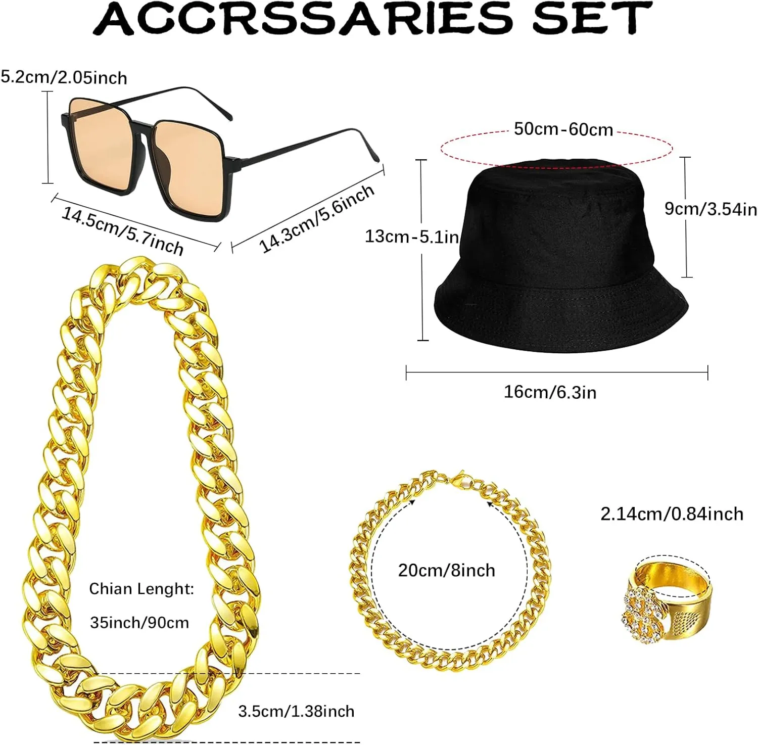 80s Costumes for Men, 90s Leather Tracksuit Clothing Old School Ring Necklace Sunglass Rapper Hat Hip Hop Outfit