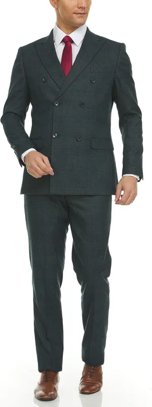 Adam Baker Men's Slim Fit Double Breasted 2-Piece (Jacket & Pants) Suit Set