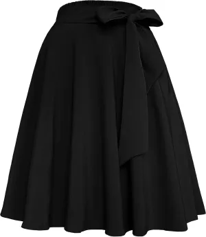 Afibi Womens Vintage High Waist A-Line Skater Skirt Flared Midi Skirt with Pockets