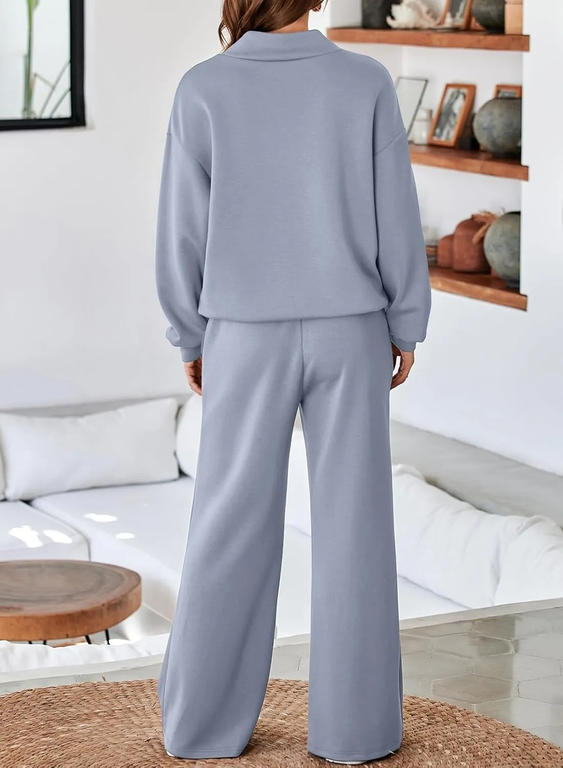 Aleumdr Women's 2 Piece Outfits Lounge Set Mock Neck Long Sleeve Sweatshirt With Wide Leg Pants Sweatsuit Fall 2025