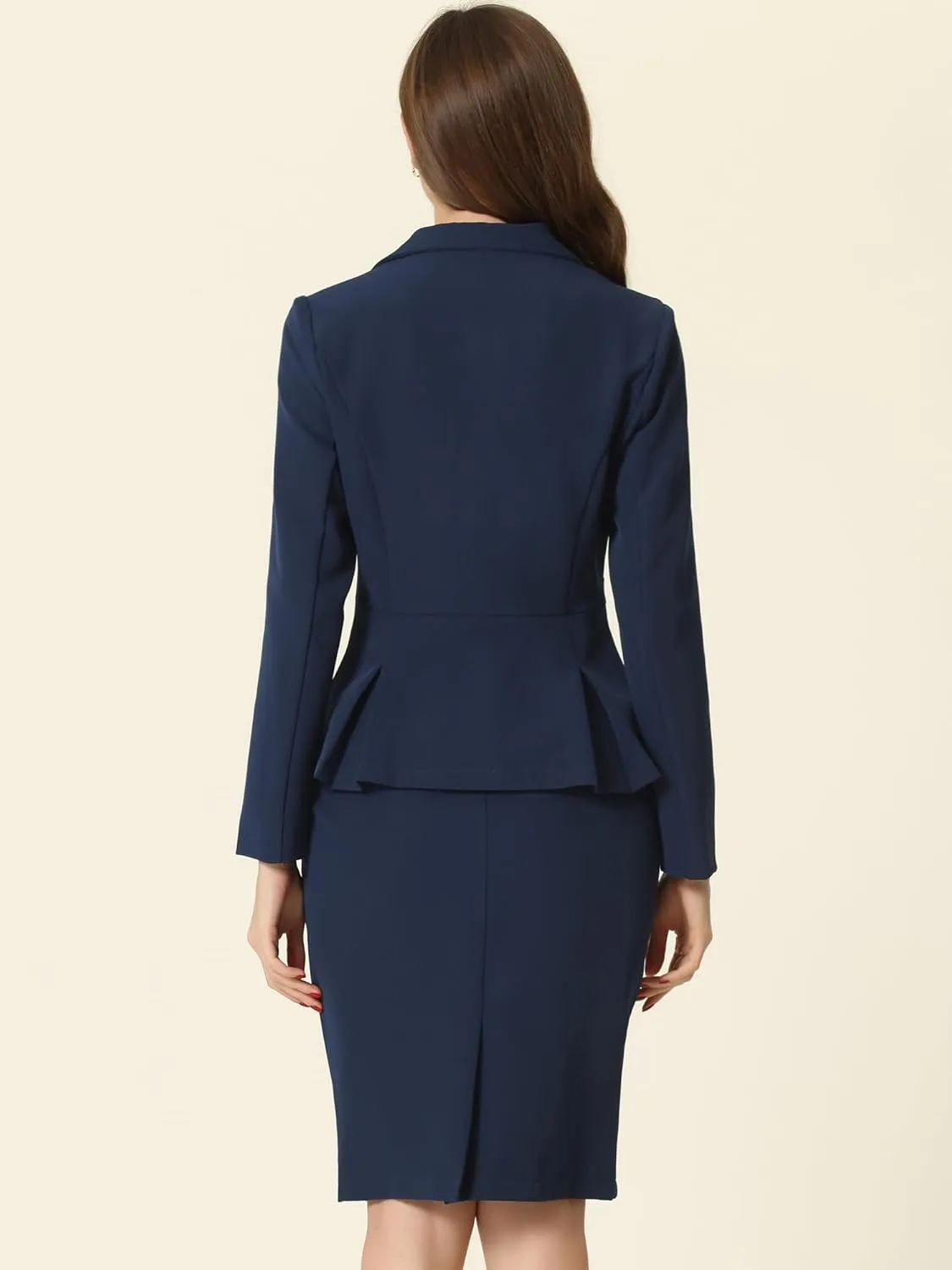 Allegra K Skirt Suit Sets for Women's 2 Piece Formal Office Notched Lapel Peplum Jacket Blazer Pencil Skirts Set