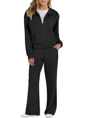 ANRABESS Lounge Sets for Women 2 Piece Outfits Sweatsuit Fall Zip Up Sweatshirts Wide Leg Pants Matching Sweat Set Tracksuit