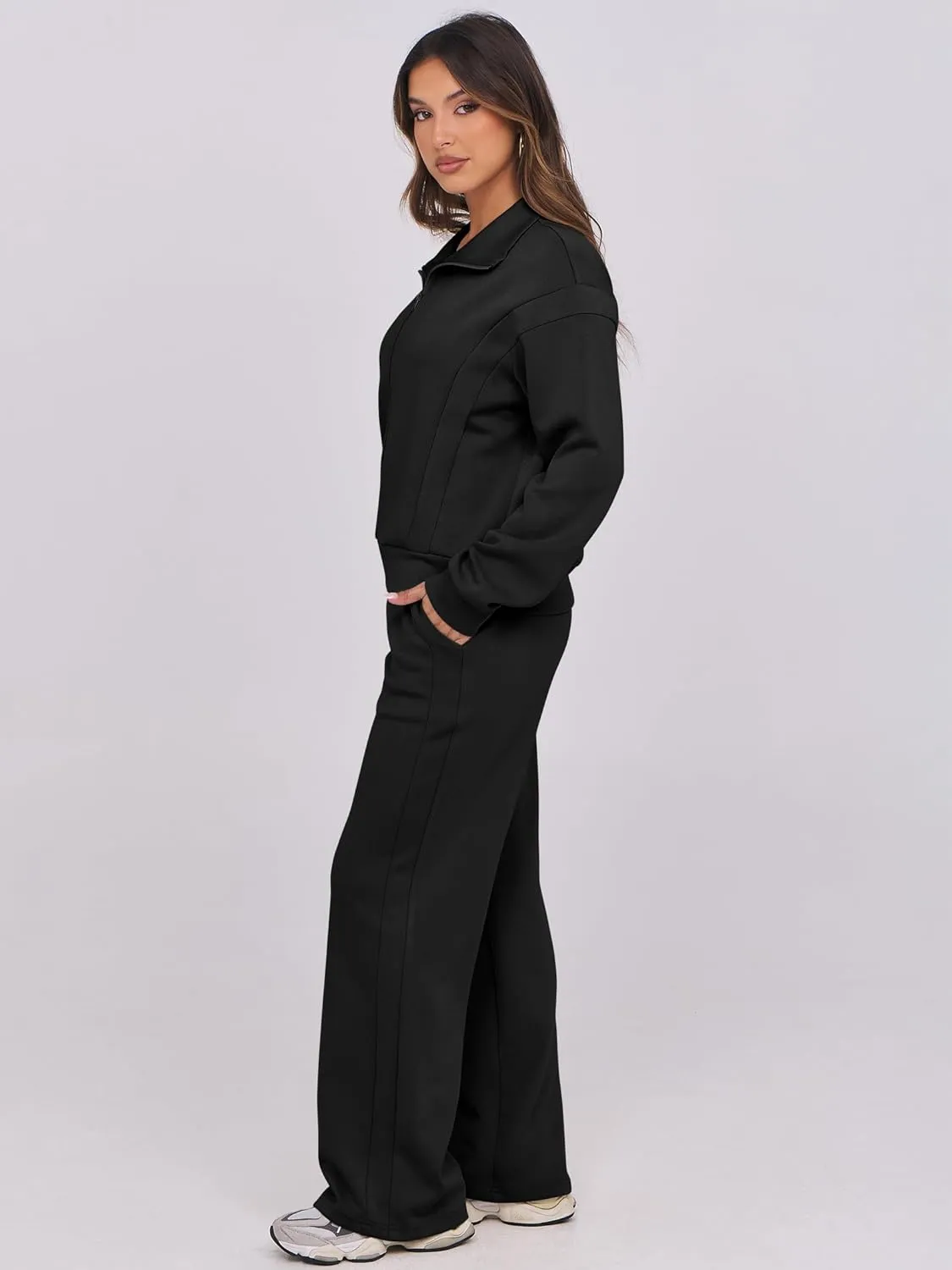 ANRABESS Lounge Sets for Women 2 Piece Outfits Sweatsuit Fall Zip Up Sweatshirts Wide Leg Pants Matching Sweat Set Tracksuit