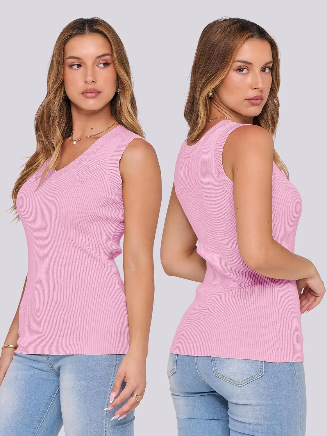 ANRABESS Women's Sleeveless Sweater Vest Summer V Neck Ribbed Knit Slim Fit Tank Tops 2025 Trendy Spring Outfits