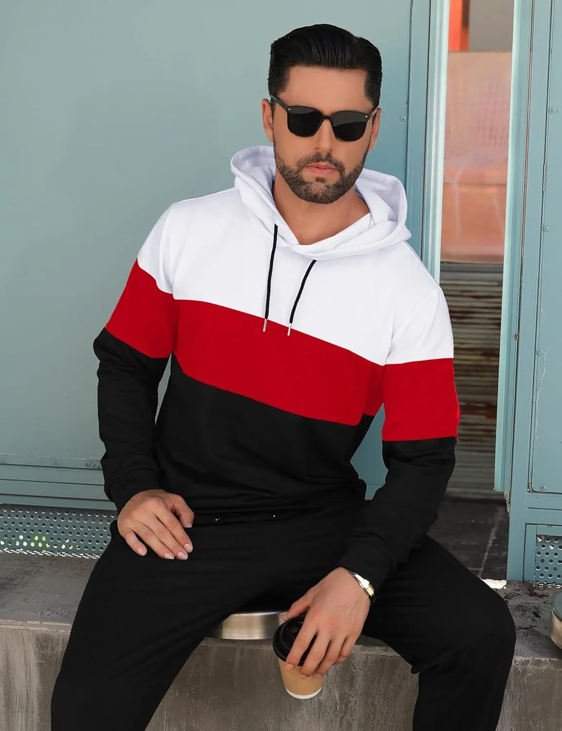 Babioboa Men's Tracksuit 2 Piece Color Block Hoodie Set Pullover Sweatshirt and Jogging Sweatpants Athletic Sweatsuits Set