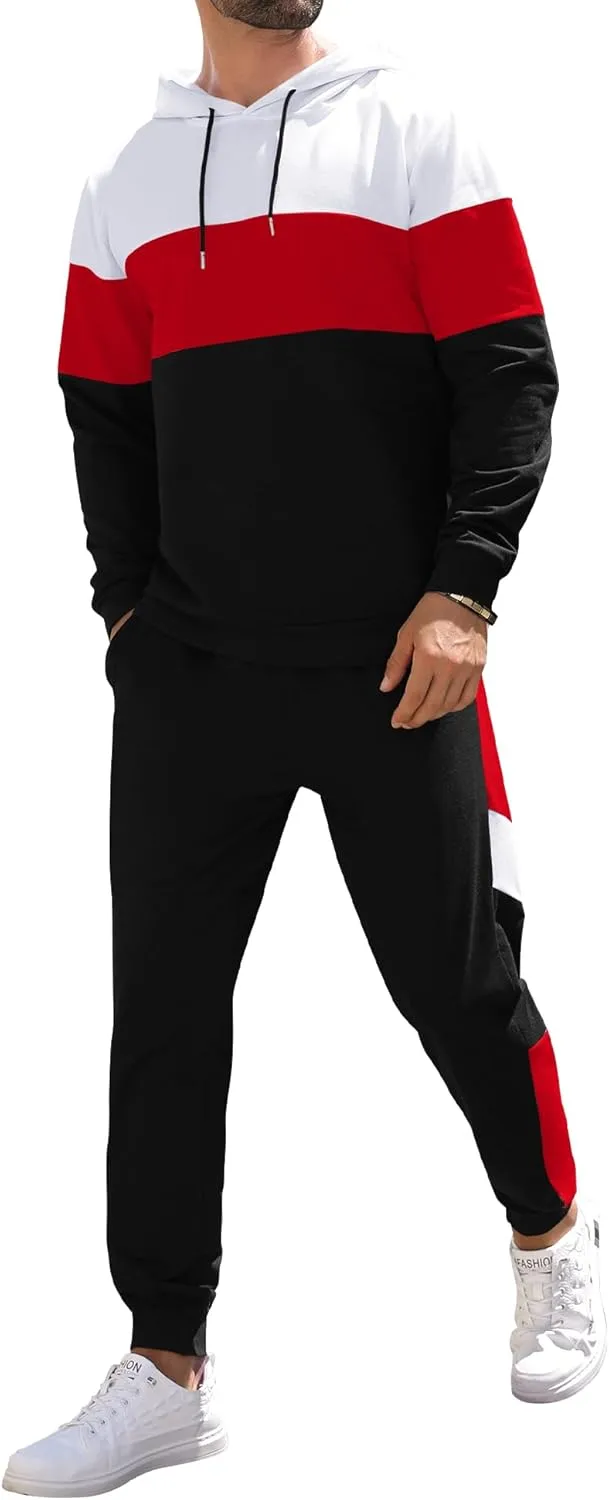 Babioboa Men's Tracksuit 2 Piece Color Block Hoodie Set Pullover Sweatshirt and Jogging Sweatpants Athletic Sweatsuits Set