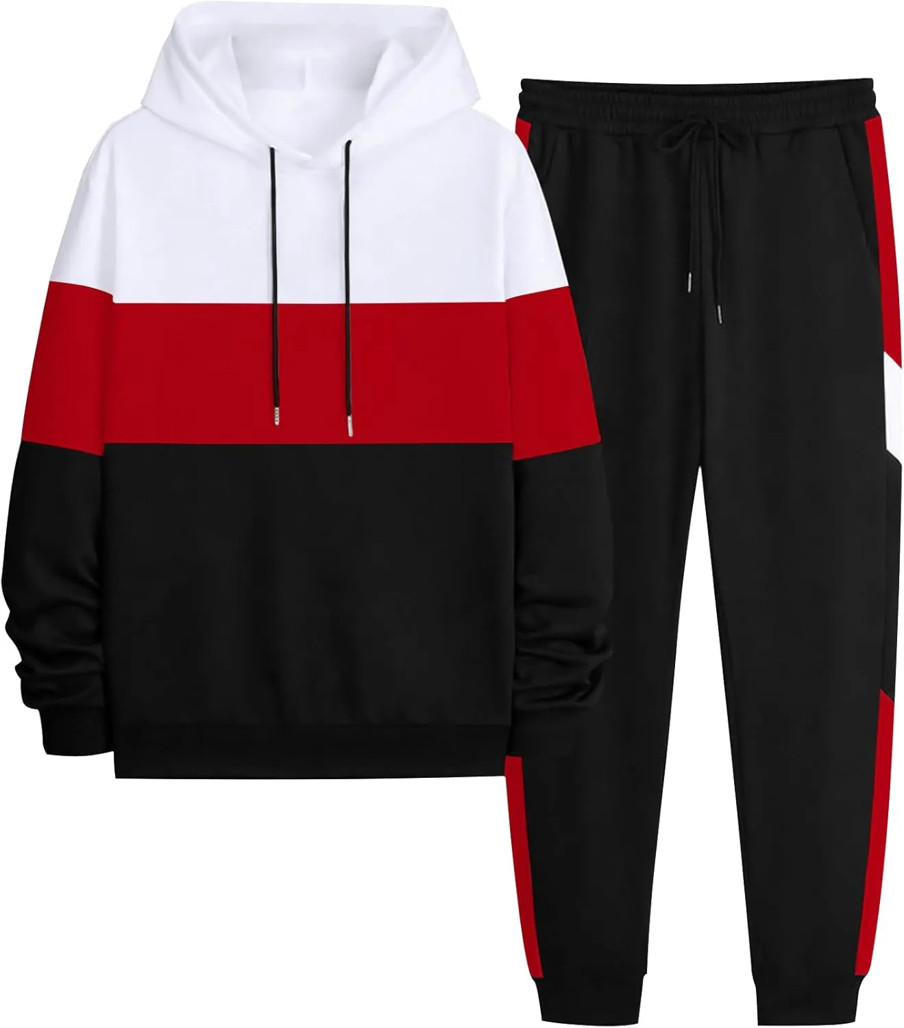 Babioboa Men's Tracksuit 2 Piece Color Block Hoodie Set Pullover Sweatshirt and Jogging Sweatpants Athletic Sweatsuits Set