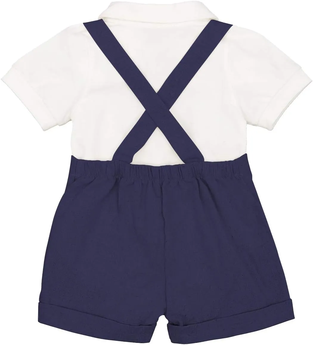 Baby Boys Formal Suit Set Short Sleeve Romper Suspenders Shorts Pants Bowtie Wedding Tuxedo Outfits Cake Smash Clothes