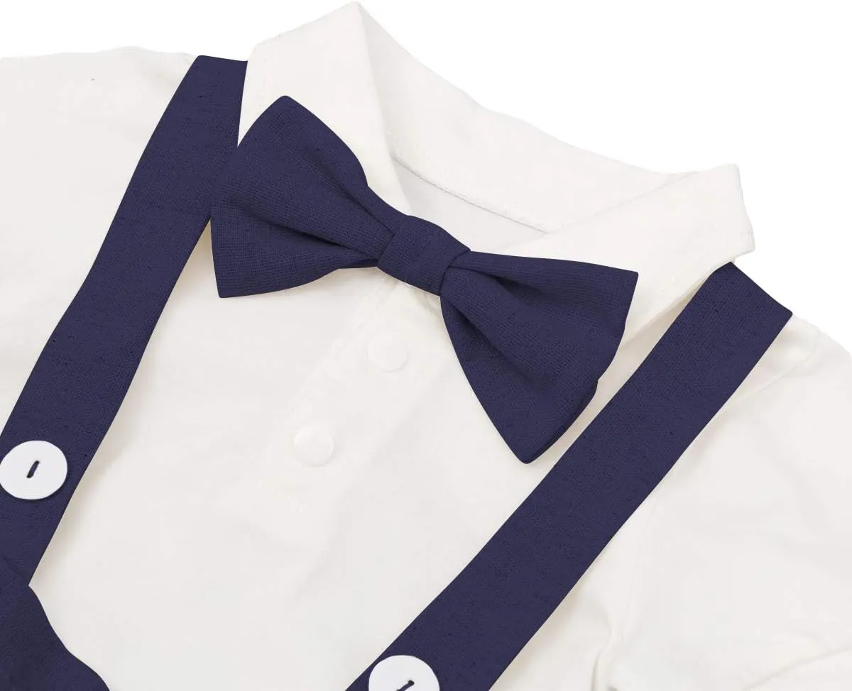 Baby Boys Formal Suit Set Short Sleeve Romper Suspenders Shorts Pants Bowtie Wedding Tuxedo Outfits Cake Smash Clothes