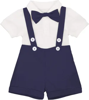 Baby Boys Formal Suit Set Short Sleeve Romper Suspenders Shorts Pants Bowtie Wedding Tuxedo Outfits Cake Smash Clothes
