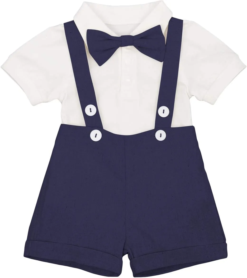 Baby Boys Formal Suit Set Short Sleeve Romper Suspenders Shorts Pants Bowtie Wedding Tuxedo Outfits Cake Smash Clothes