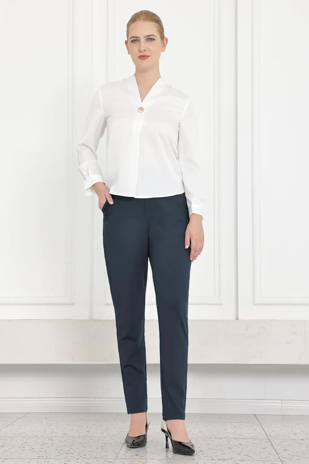 Bamans Dress Pants for Women High Waisted Skinny Leg Pants Work Business Trousers Formal Office Tummy Control Slacks