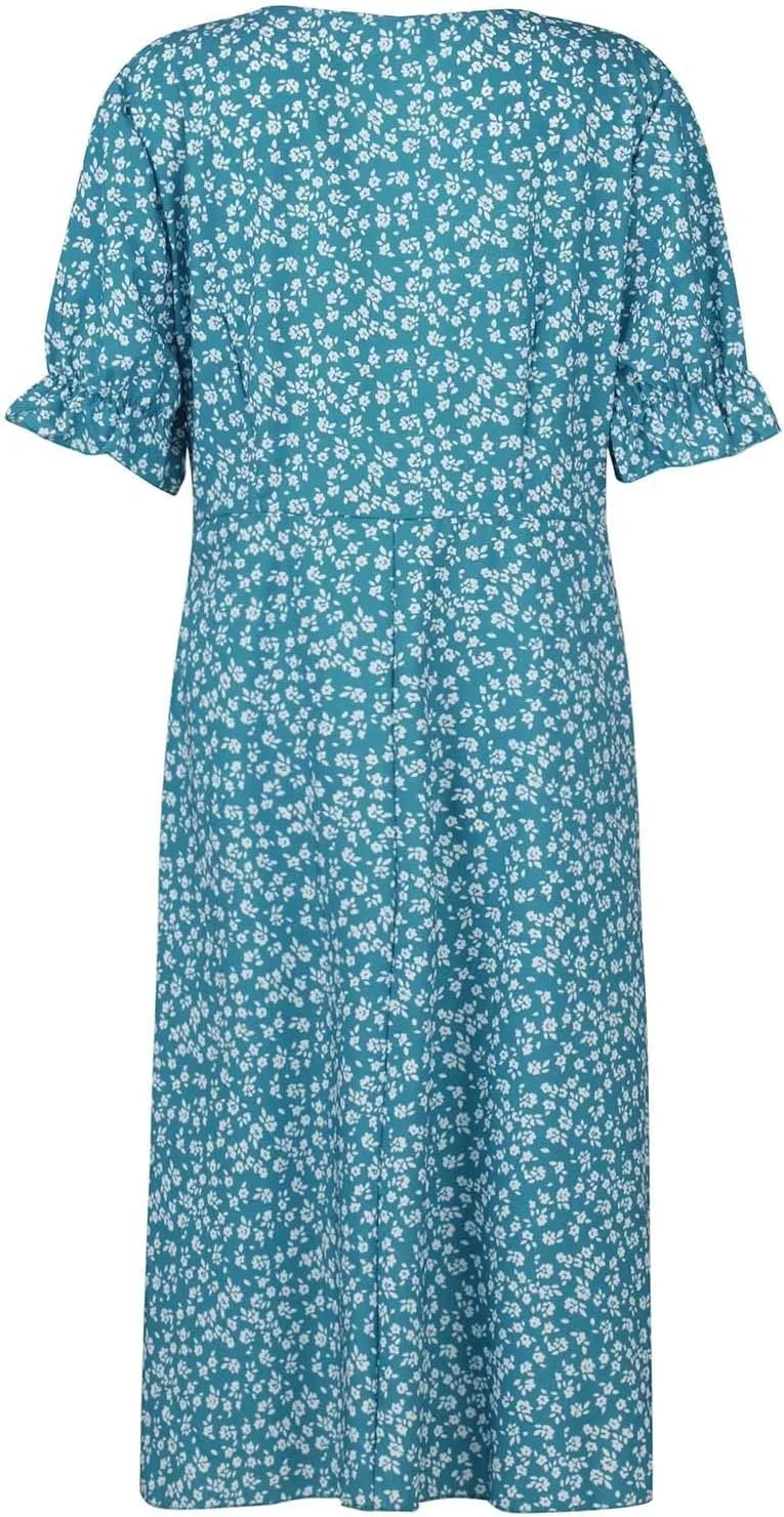 Beach Dresses for Women,2025 Spring Trendy Floral Boho Dress,Elegant V Neck Short Sleeve Irregular Hem Midi Dress