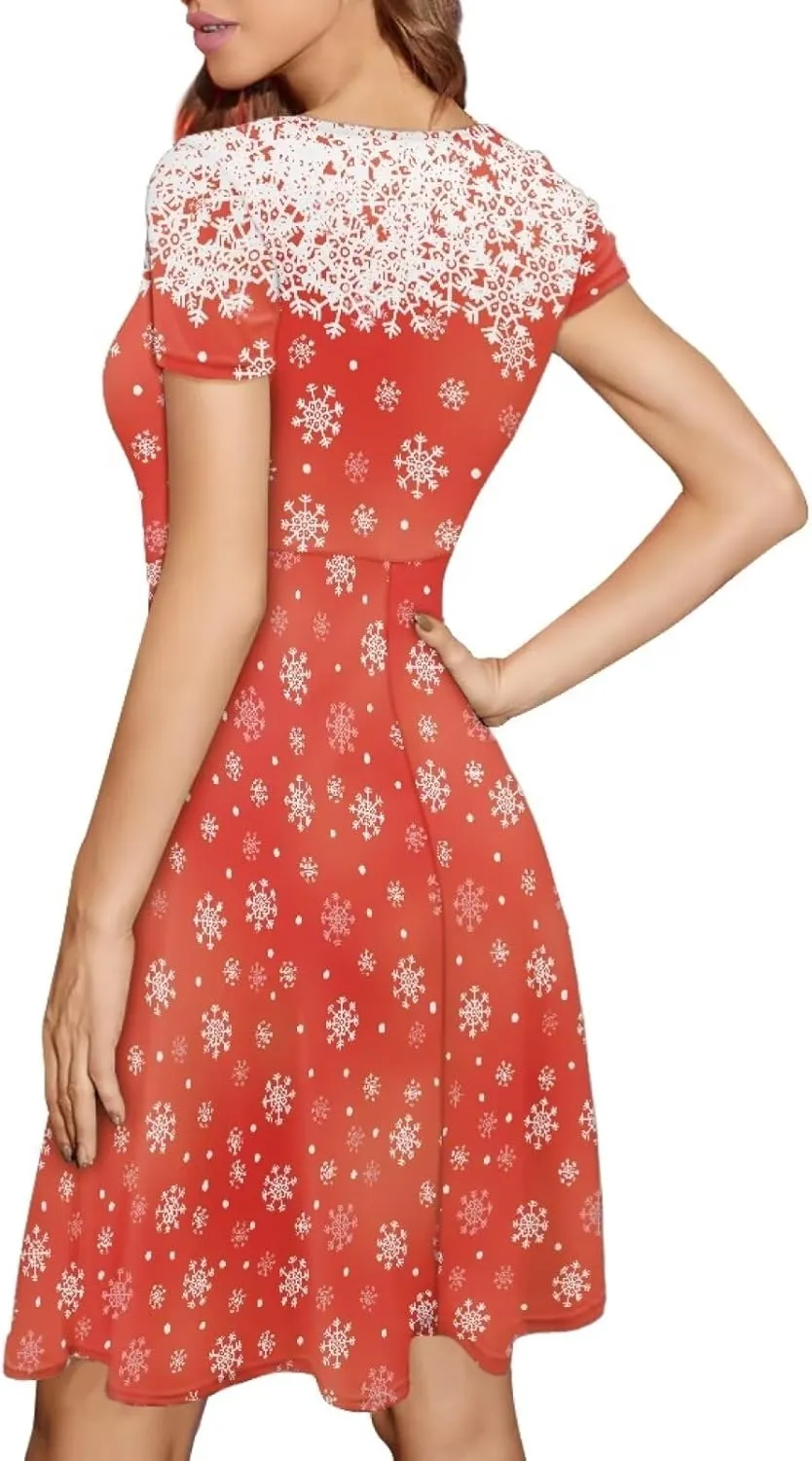 Belidome Women Dresses Sundresses Midi Length Swing Summer Casual Beach Dress A-line Short Sleeve Plus Size