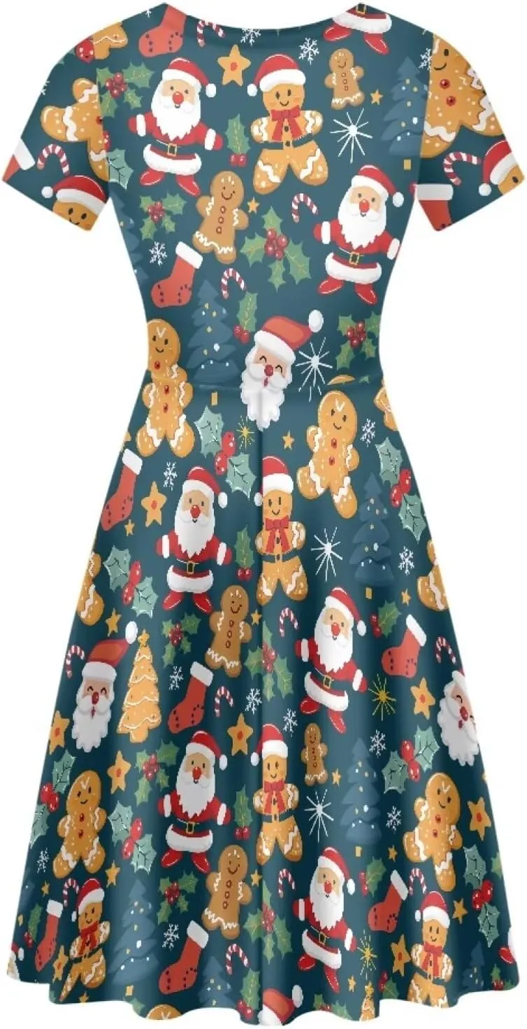 Belidome Women Dresses Sundresses Midi Length Swing Summer Casual Beach Dress A-line Short Sleeve Plus Size