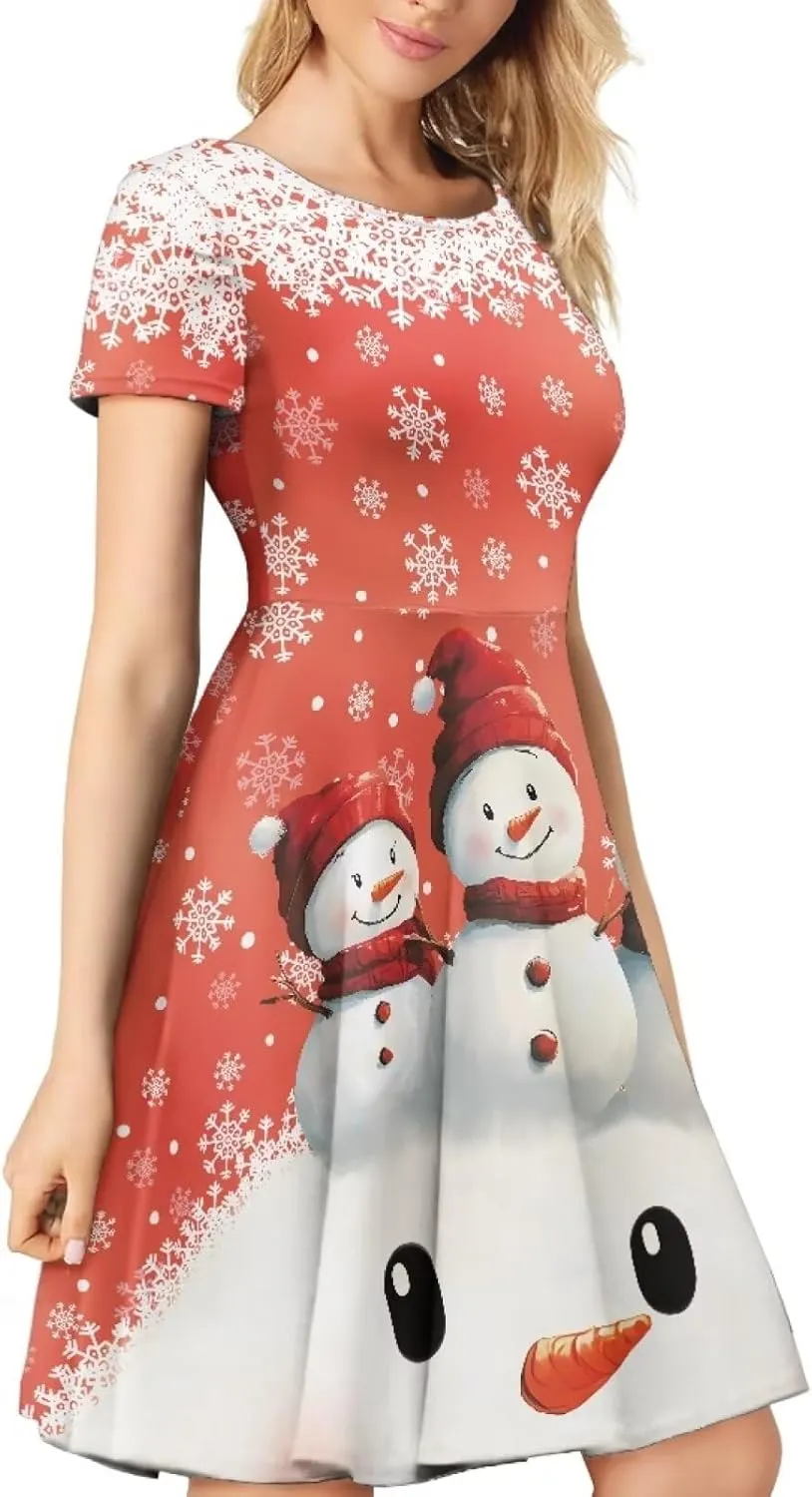 Belidome Women Dresses Sundresses Midi Length Swing Summer Casual Beach Dress A-line Short Sleeve Plus Size