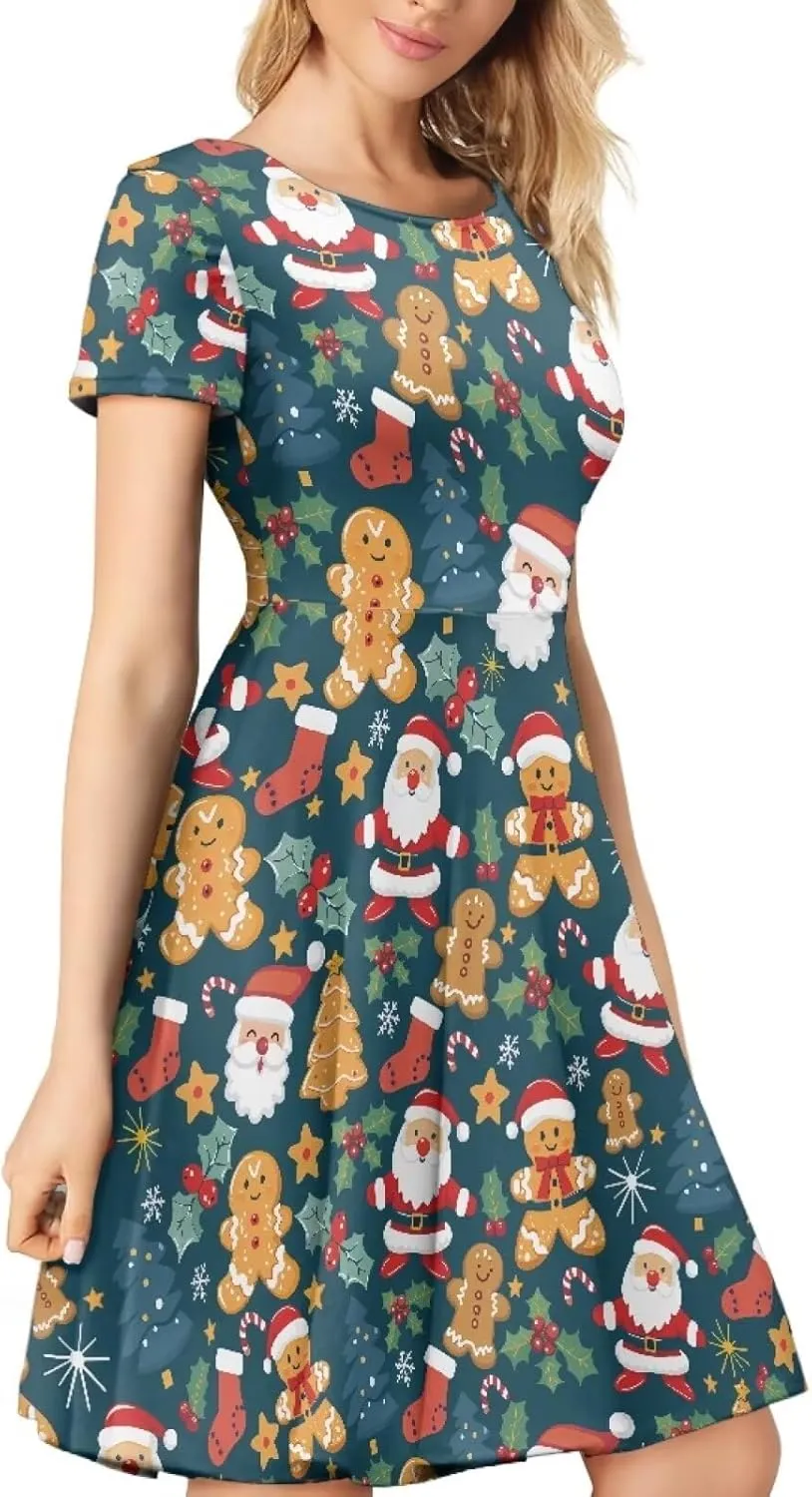 Belidome Women Dresses Sundresses Midi Length Swing Summer Casual Beach Dress A-line Short Sleeve Plus Size