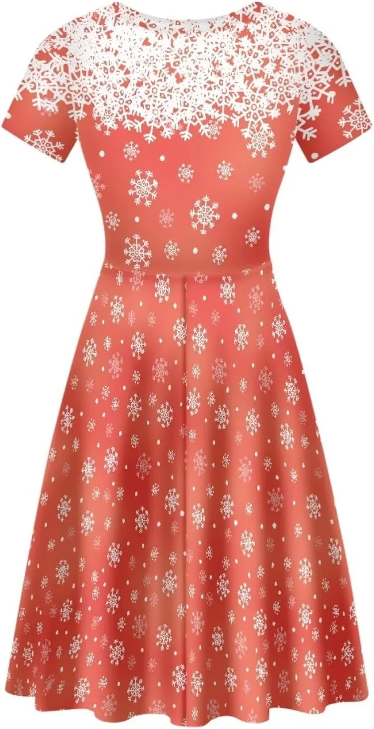 Belidome Women Dresses Sundresses Midi Length Swing Summer Casual Beach Dress A-line Short Sleeve Plus Size