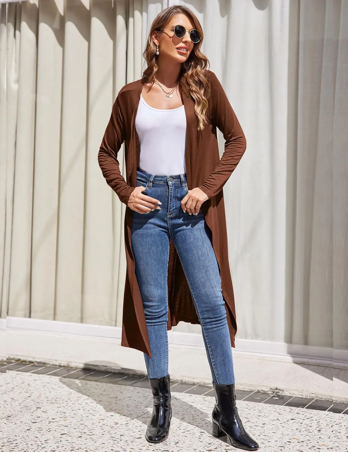 Bluetime Women Plus Size Long Open Front Drape Maxi Cardigan Lightweight Duster Long Sleeve Cardigan Fall (S-4XL)