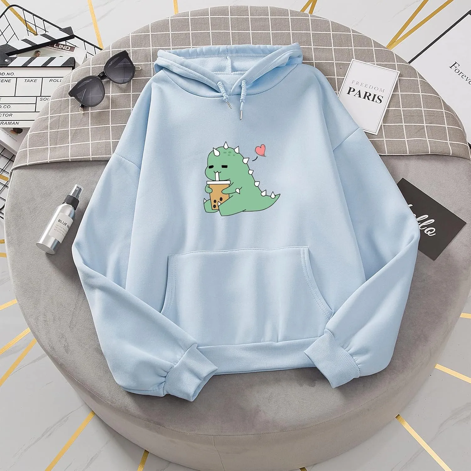 Bobeutou Cute Dinosaur Hoodie for Women Hooded Sweatshirt Long Sleeve Hoodies for Teen Girls Aesthetic Tops with Pocket