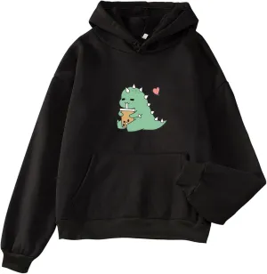 Bobeutou Cute Dinosaur Hoodie for Women Hooded Sweatshirt Long Sleeve Hoodies for Teen Girls Aesthetic Tops with Pocket