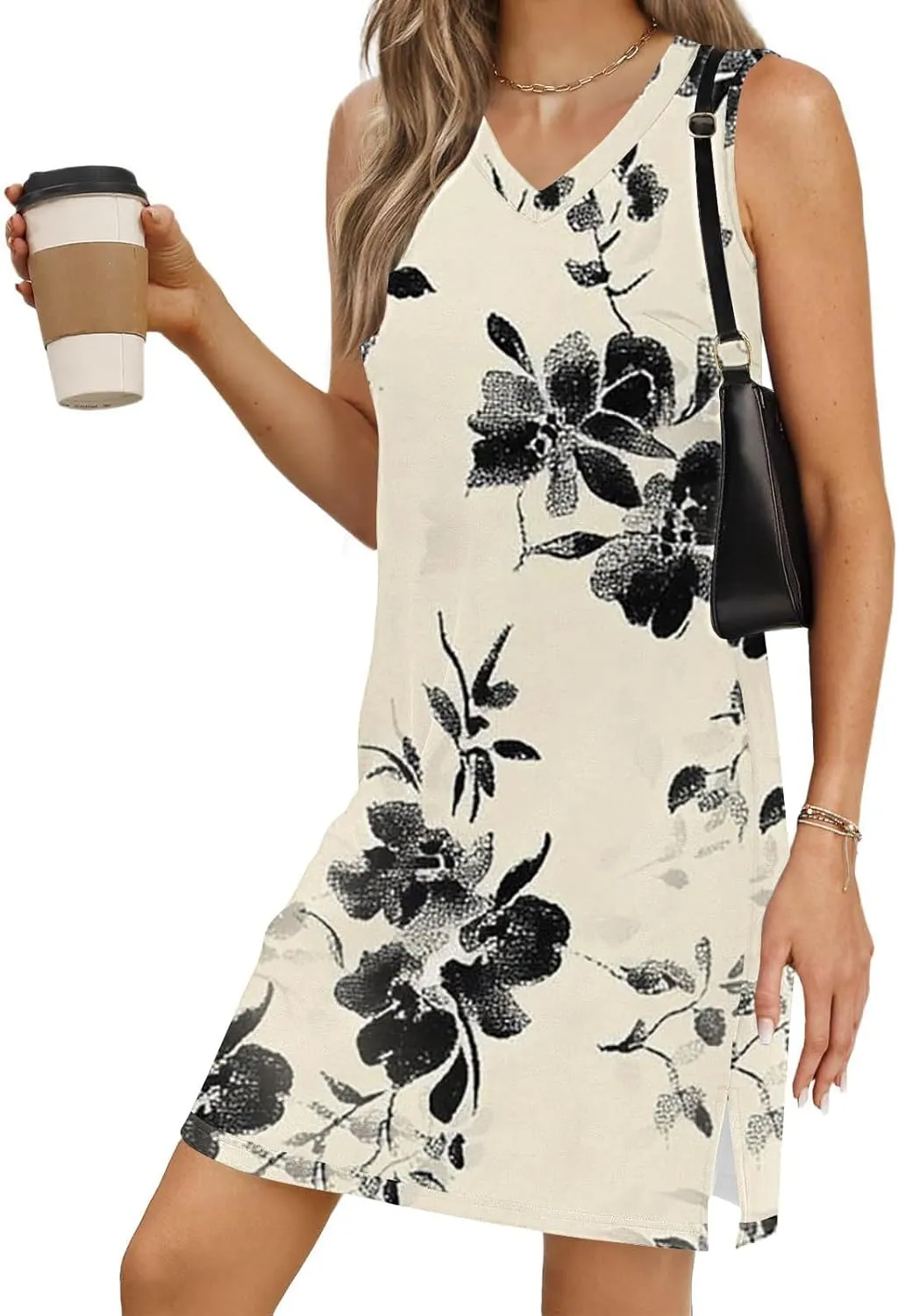 Boho Sundresses for Women 2025 V Neck Aztec Print Knee Length Tank Dress Loose Fit Mini Shift Dress Casual Summer